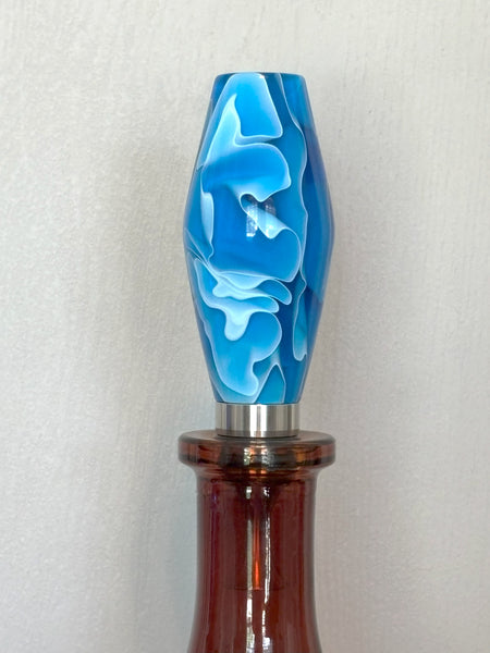 Artic Blue and White Lines Stainless Steel Bottle Stopper