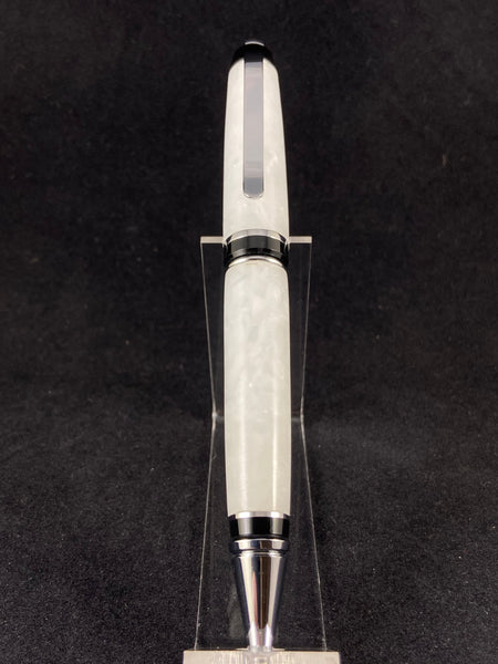 The Black Chrome Churchill Pen in Artic White Ice