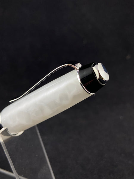 The Black Chrome Churchill Pen in Artic White Ice