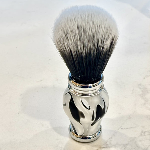 Pearl White and Black Synthetic Badger Hair Shaving Brush