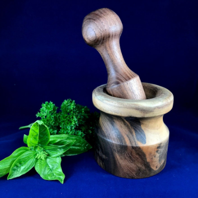 Farmhouse Rustic Mortar and Pestle in Walnut Claro Wood