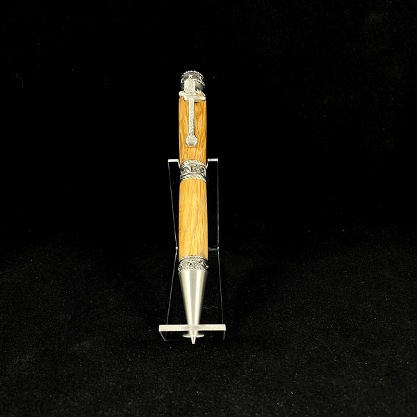 The Cowboy Antique Pewter Pen Paired with Jack Daniel's No. 7 Whiskey(R) Distillery Charred Tiger Oak Whiskey Barrel Wood.