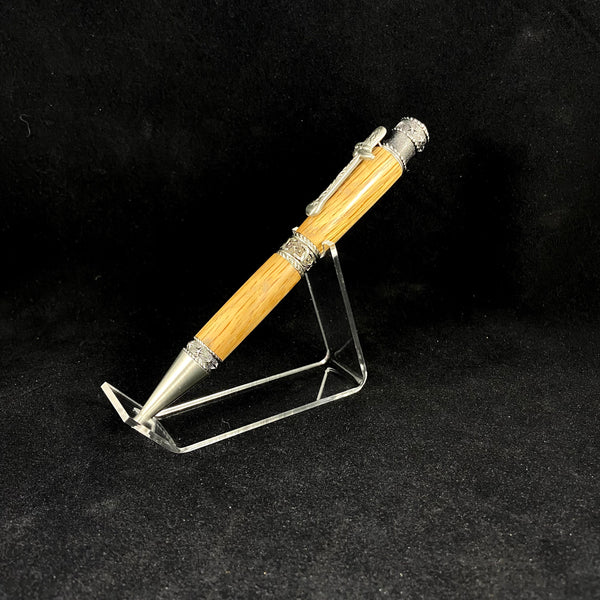 The Cowboy Antique Pewter Pen Paired with Jack Daniel's No. 7 Whiskey(R) Distillery Charred Tiger Oak Whiskey Barrel Wood.