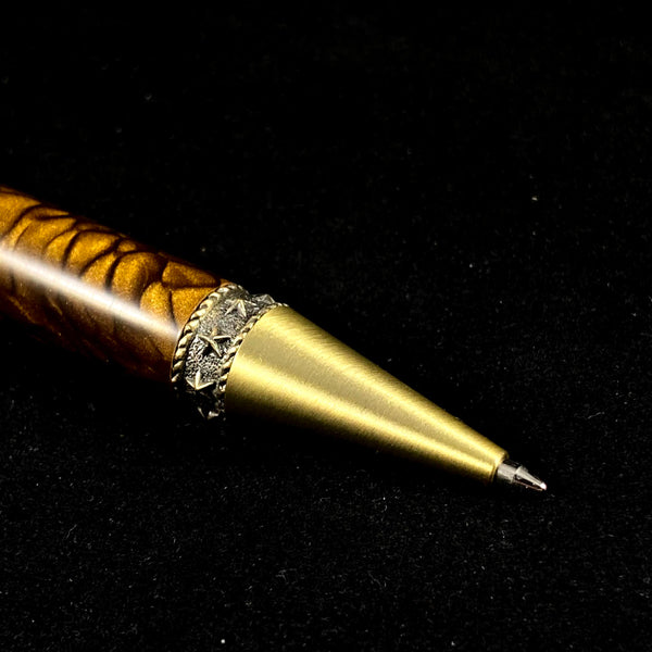 The Cowboy/Cowgirl Brass Pen in Acrylic Golden Dragon Skin.