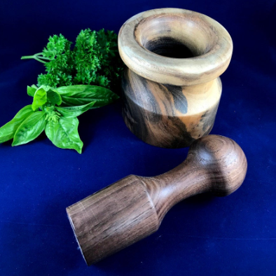 Farmhouse Rustic Mortar and Pestle in Walnut Claro Wood