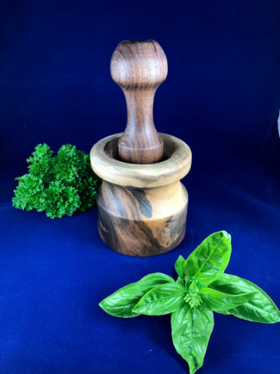 Farmhouse Rustic Mortar and Pestle in Walnut Claro Wood