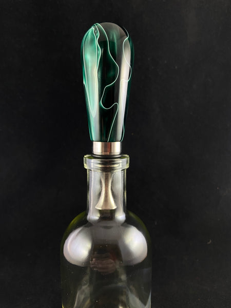 Emerald and White Lines Stainless Steel Bottle Stopper