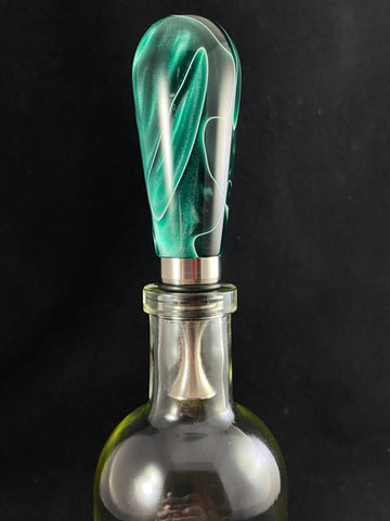 Emerald and White Lines Stainless Steel Bottle Stopper