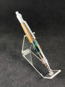 Stratus Click Pen/Mechanical Pencil in Bright Chrome Paired with Mallee Burl & Green Acrylic.