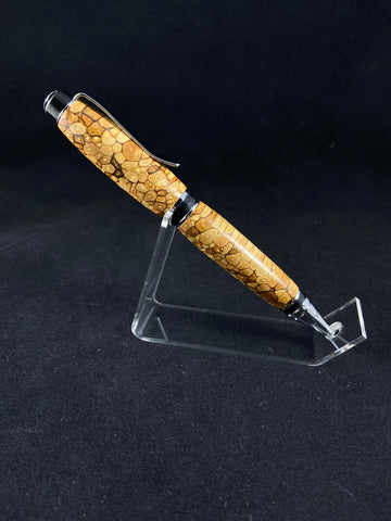 Black and Chrome Churchill Apple Harvest "Bias Cut" Short Grain Wood Pen