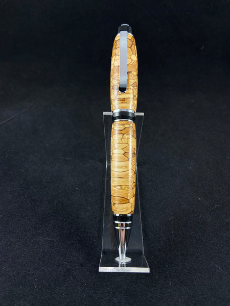 Black and Chrome Churchill Apple Harvest "Bias Cut" Short Grain Wood Pen