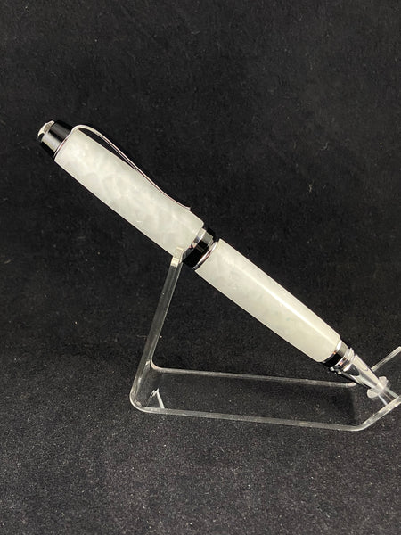 The Black Chrome Churchill Pen in Artic White Ice