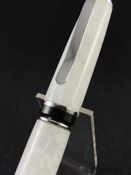 The Black Chrome Churchill Pen in Artic White Ice