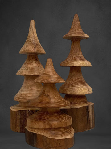 Three Rustic Christmas Tree - Wood Tree Sculpture