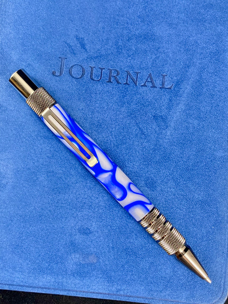 Gun Metal and Ice White Royal Blue Flow Dura Click" (Everyday Carry) Mechanical Pencil