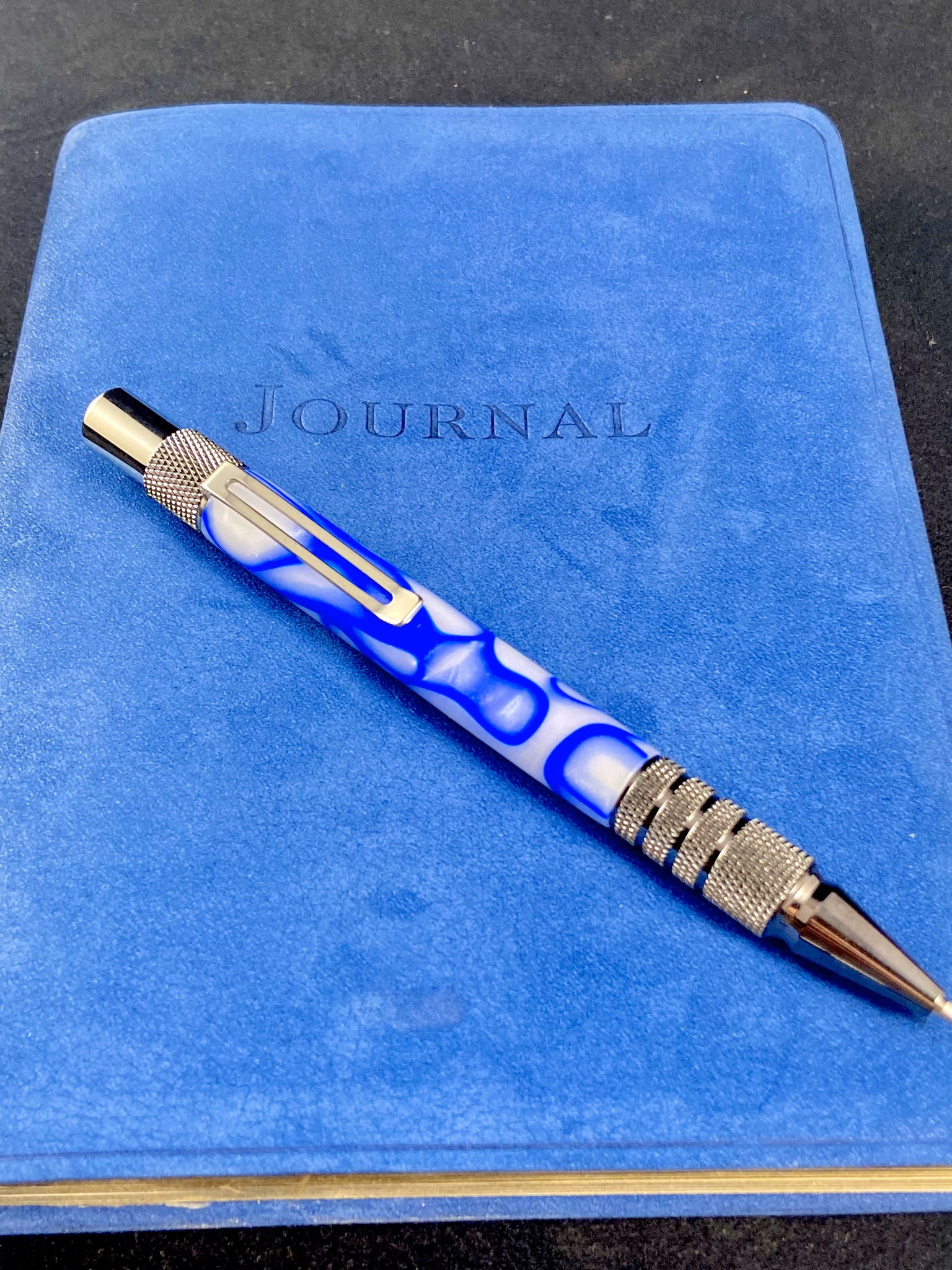 Gun Metal and Ice White Royal Blue Flow Dura Click" (Everyday Carry) Mechanical Pencil