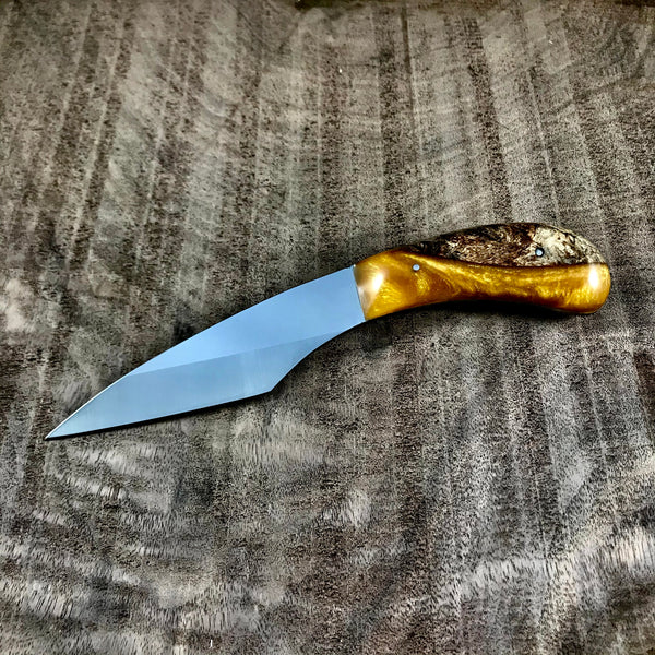 ZEN Knife Finished with Hybrid Stabilized Maple in Gold Handle