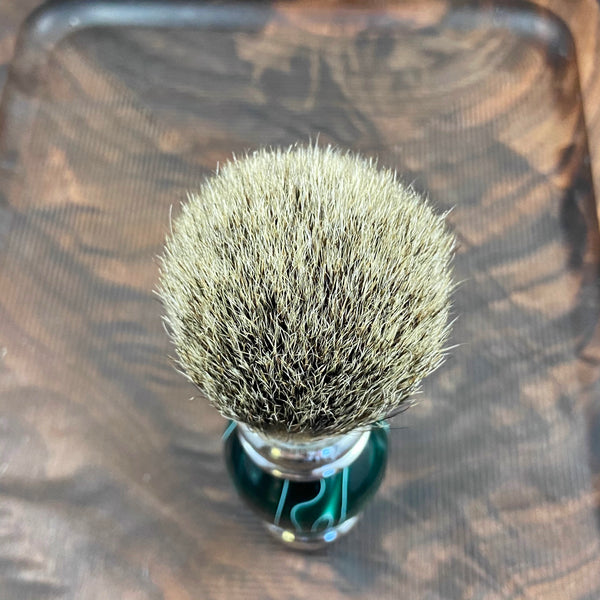 Emerald Green with White Men's Shaving Brush of Best Grade Ultra-Dense Pure Badger Hair Brush Knot, Handmade Brush for Ultimate Barber Wet Shaving