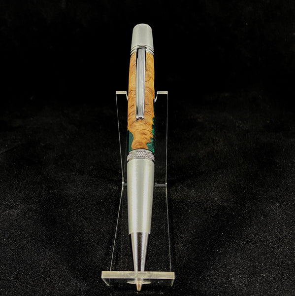 The Chairman Pen in Chrome and Brushed Steel and Australian Mallee Burl in Shimmering Green