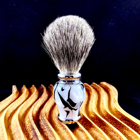 Pearl White and Onyx Black Shaving Brush of Best Grade Ultra-Dense Pure Badger Hair Brush Knot, Handmade Brush for Ultimate Barber Wet Shaving