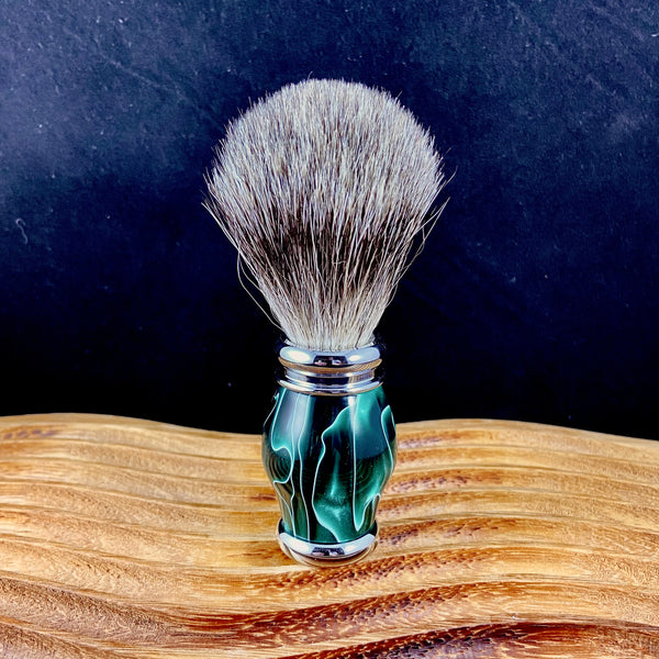 Emerald Green with White Men's Shaving Brush of Best Grade Ultra-Dense Pure Badger Hair Brush Knot, Handmade Brush for Ultimate Barber Wet Shaving