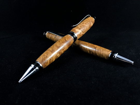 The Churchill Cigar Pen and Pencil Set in Brown Mallee Burl