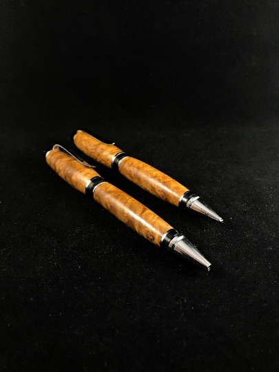 The Churchill Cigar Pen and Pencil Set in Brown Mallee Burl