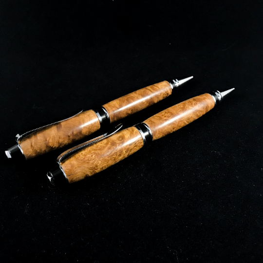 The Churchill Cigar Pen and Pencil Set in Brown Mallee Burl