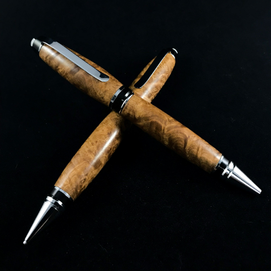 The Churchill Cigar Pen and Pencil Set in Brown Mallee Burl