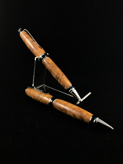 The Churchill Cigar Pen and Pencil Set in Brown Mallee Burl