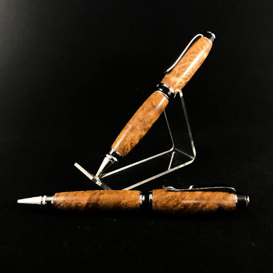 The Churchill Cigar Pen and Pencil Set in Brown Mallee Burl