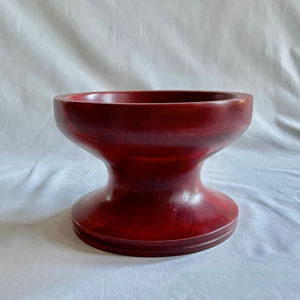 Stunning Hand Turned Footed Figured Maple Bowl, Stained Red Wine Colored