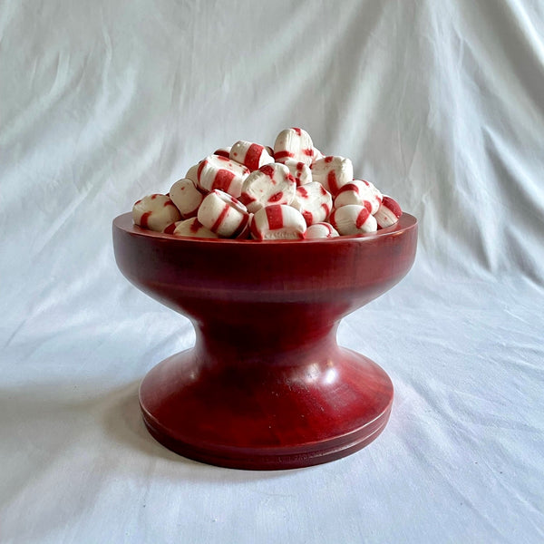 Stunning Hand Turned Footed Figured Maple Bowl, Stained Red Wine Colored