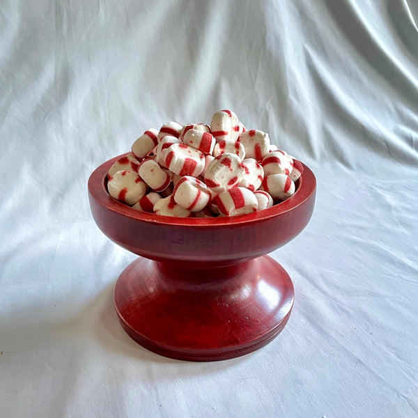 Stunning Hand Turned Footed Figured Maple Bowl, Stained Red Wine Colored