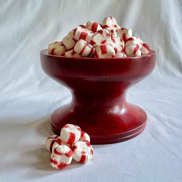 Stunning Hand Turned Footed Figured Maple Bowl, Stained Red Wine Colored